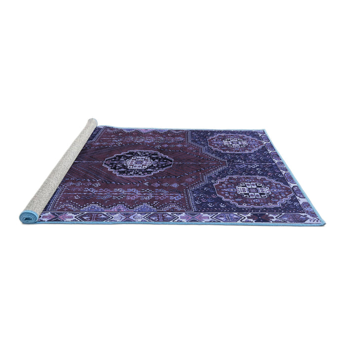 Sideview of Machine Washable Persian Blue Traditional Rug, wshtr896blu