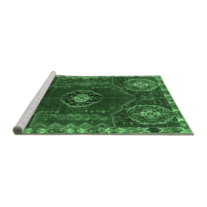 Sideview of Machine Washable Persian Emerald Green Traditional Area Rugs, wshtr896emgrn