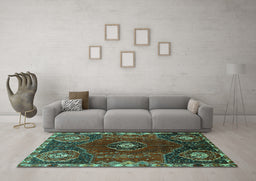 Machine Washable Persian Turquoise Traditional Area Rugs in a Living Room,, wshtr896turq