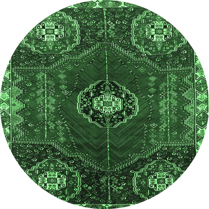 Round Machine Washable Persian Emerald Green Traditional Area Rugs, wshtr896emgrn
