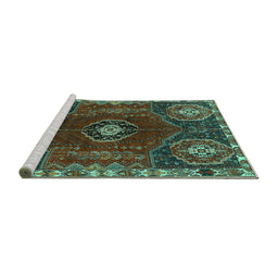 Sideview of Machine Washable Persian Turquoise Traditional Area Rugs, wshtr896turq