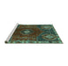 Sideview of Machine Washable Persian Turquoise Traditional Area Rugs, wshtr896turq