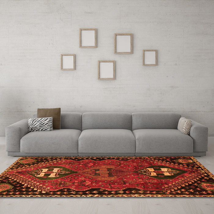 Machine Washable Persian Orange Traditional Area Rugs in a Living Room, wshtr897org