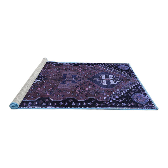 Sideview of Machine Washable Persian Blue Traditional Rug, wshtr897blu