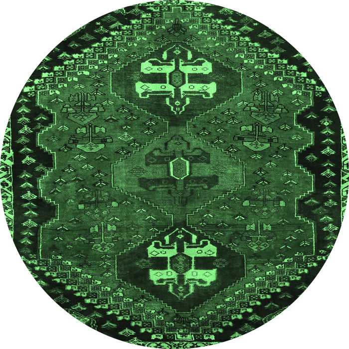 Round Persian Emerald Green Traditional Rug, tr897emgrn