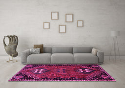 Machine Washable Persian Pink Traditional Rug in a Living Room, wshtr897pnk
