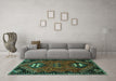 Machine Washable Persian Turquoise Traditional Area Rugs in a Living Room,, wshtr897turq