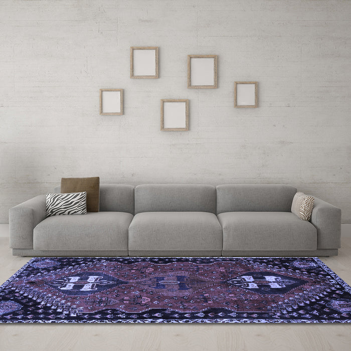 Machine Washable Persian Blue Traditional Rug in a Living Room, wshtr897blu