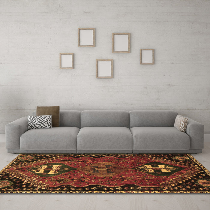 Machine Washable Persian Brown Traditional Rug in a Living Room,, wshtr897brn