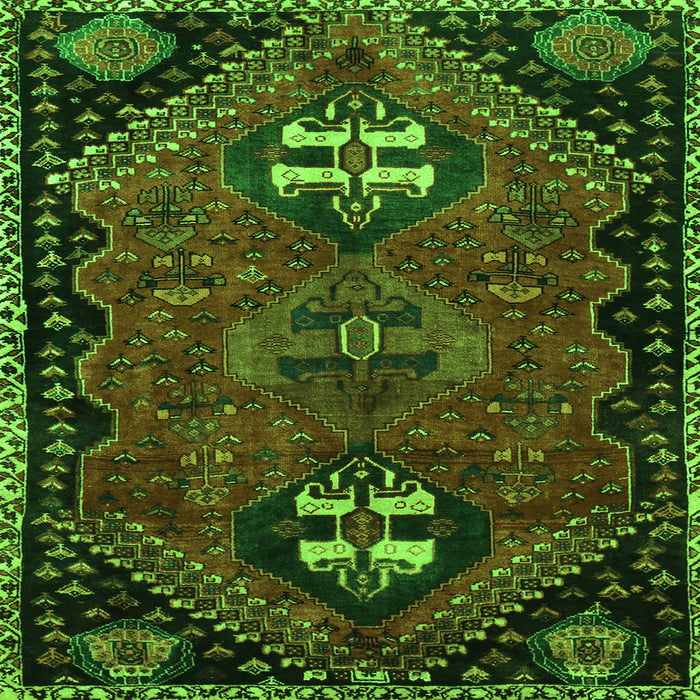 Round Machine Washable Persian Green Traditional Area Rugs, wshtr897grn