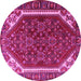 Round Machine Washable Persian Pink Traditional Rug, wshtr898pnk