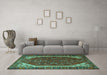 Machine Washable Persian Turquoise Traditional Area Rugs in a Living Room,, wshtr898turq