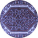 Round Machine Washable Persian Blue Traditional Rug, wshtr898blu