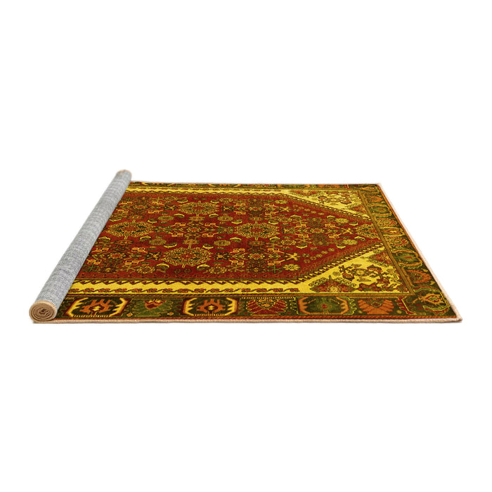 Sideview of Machine Washable Persian Yellow Traditional Rug, wshtr898yw