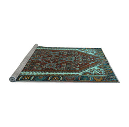 Sideview of Machine Washable Persian Light Blue Traditional Rug, wshtr898lblu