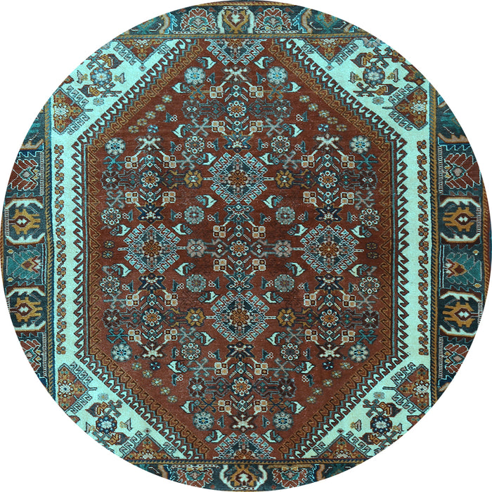 Round Machine Washable Persian Light Blue Traditional Rug, wshtr898lblu