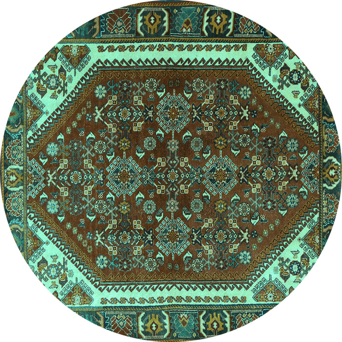 Round Persian Turquoise Traditional Rug, tr898turq