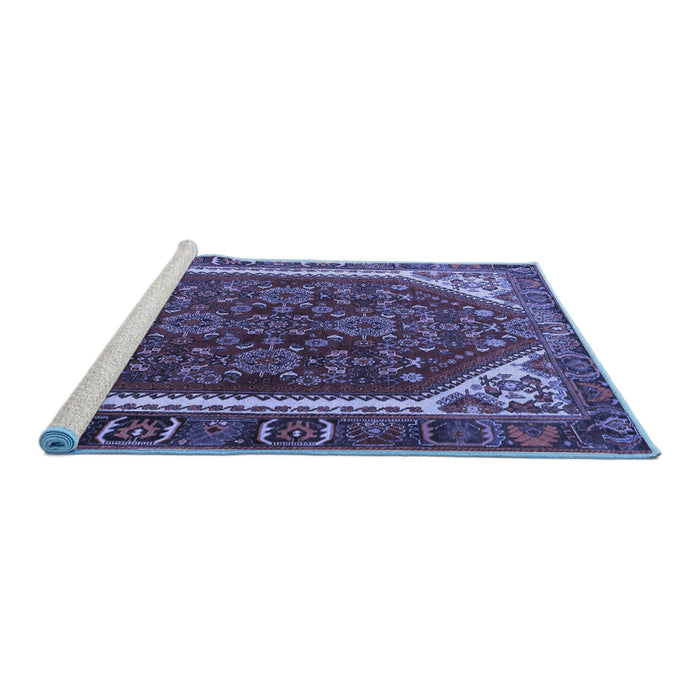 Sideview of Machine Washable Persian Blue Traditional Rug, wshtr898blu