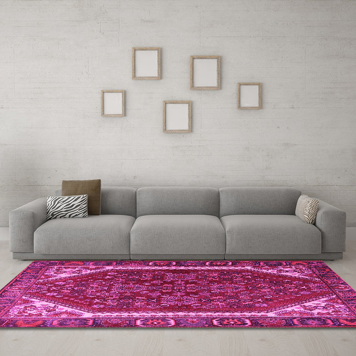 Machine Washable Persian Pink Traditional Rug in a Living Room, wshtr898pnk