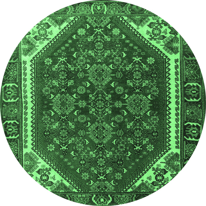 Round Machine Washable Persian Emerald Green Traditional Area Rugs, wshtr898emgrn