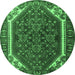 Round Machine Washable Persian Emerald Green Traditional Area Rugs, wshtr898emgrn