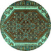 Round Machine Washable Persian Turquoise Traditional Area Rugs, wshtr898turq