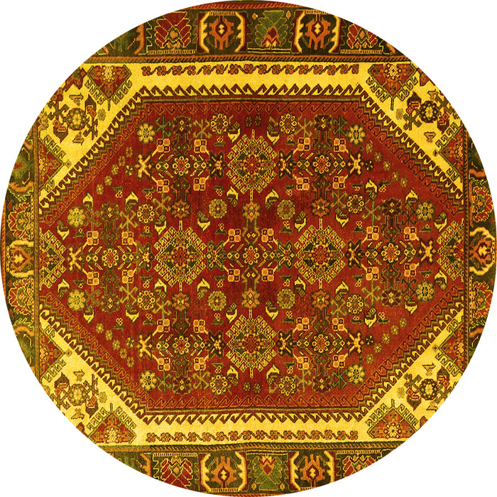 Round Persian Yellow Traditional Rug, tr898yw