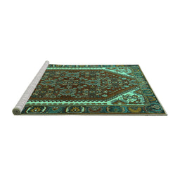Sideview of Machine Washable Persian Turquoise Traditional Area Rugs, wshtr898turq
