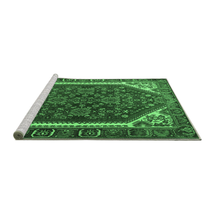 Sideview of Machine Washable Persian Emerald Green Traditional Area Rugs, wshtr898emgrn