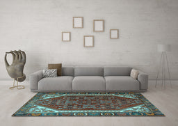 Machine Washable Persian Light Blue Traditional Rug in a Living Room, wshtr898lblu