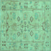 Square Machine Washable Persian Turquoise Traditional Area Rugs, wshtr899turq