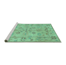 Sideview of Machine Washable Persian Turquoise Traditional Area Rugs, wshtr899turq