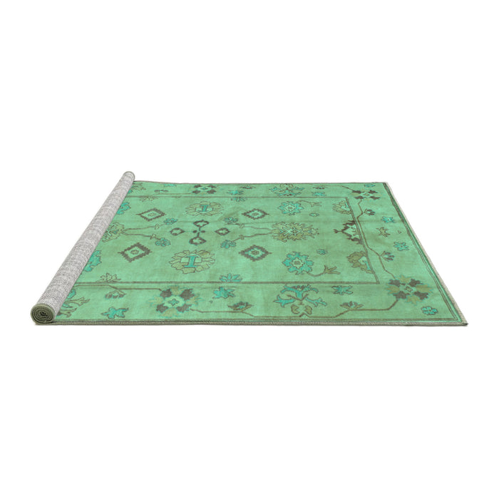 Sideview of Machine Washable Persian Turquoise Traditional Area Rugs, wshtr899turq