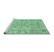 Sideview of Machine Washable Persian Turquoise Traditional Area Rugs, wshtr899turq
