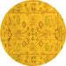 Round Machine Washable Persian Yellow Traditional Rug, wshtr899yw