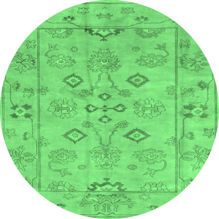 Round Machine Washable Persian Emerald Green Traditional Area Rugs, wshtr899emgrn