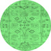 Round Machine Washable Persian Emerald Green Traditional Area Rugs, wshtr899emgrn