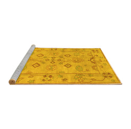 Sideview of Machine Washable Persian Yellow Traditional Rug, wshtr899yw