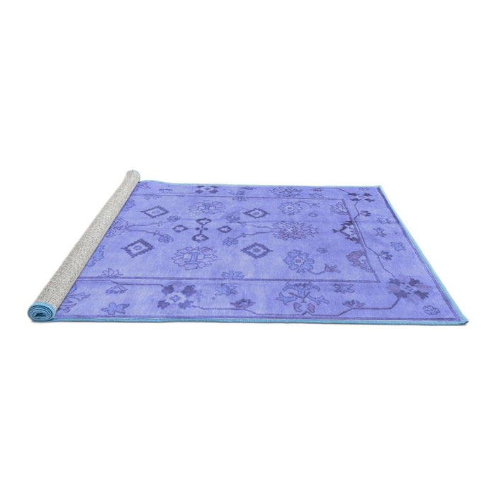 Sideview of Machine Washable Persian Blue Traditional Rug, wshtr899blu
