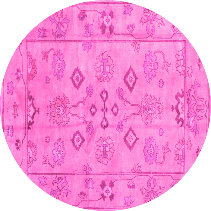 Round Machine Washable Persian Pink Traditional Rug, wshtr899pnk