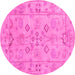 Round Machine Washable Persian Pink Traditional Rug, wshtr899pnk