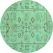 Round Machine Washable Persian Turquoise Traditional Area Rugs, wshtr899turq