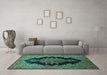 Machine Washable Medallion Turquoise Traditional Area Rugs in a Living Room,, wshtr89turq