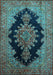 Machine Washable Medallion Light Blue Traditional Rug, wshtr89lblu