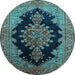 Round Medallion Light Blue Traditional Rug, tr89lblu