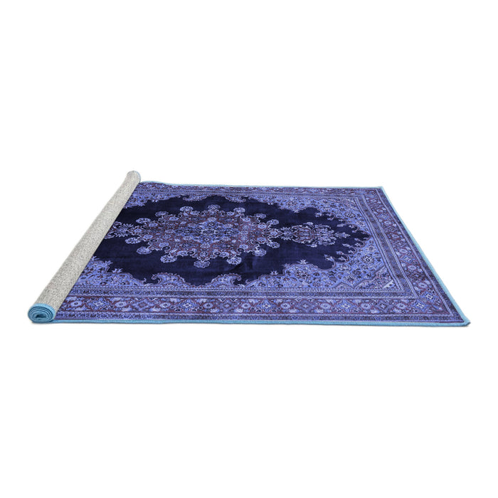 Sideview of Machine Washable Medallion Blue Traditional Rug, wshtr89blu