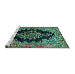 Sideview of Machine Washable Medallion Turquoise Traditional Area Rugs, wshtr89turq