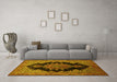 Machine Washable Medallion Yellow Traditional Rug in a Living Room, wshtr89yw