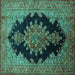 Square Machine Washable Medallion Turquoise Traditional Area Rugs, wshtr89turq