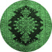 Round Machine Washable Medallion Emerald Green Traditional Area Rugs, wshtr89emgrn